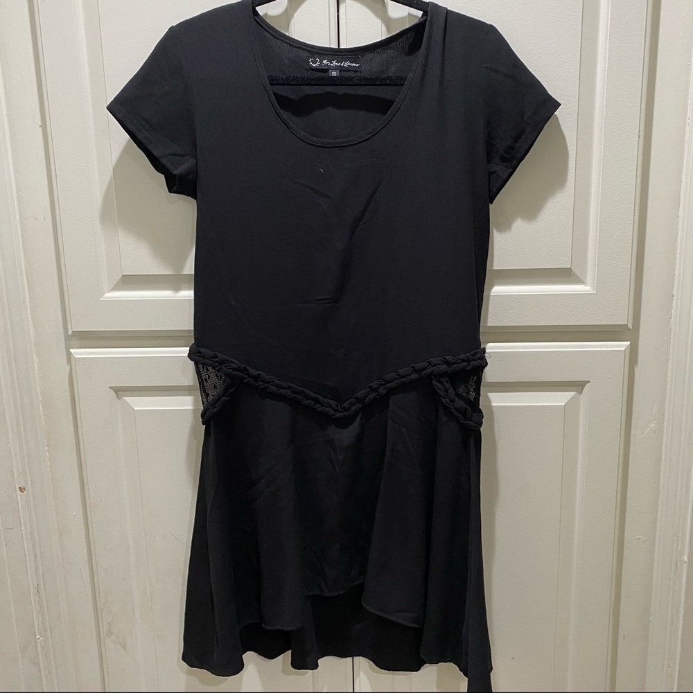 For Love & Lemons Black Mini Dress with Mesh Cutouts and Braided Waist Size SM